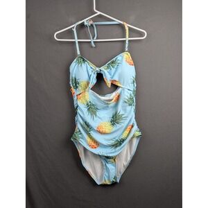 Tempt Me Blue Pineapple Cut Out‎ One Piece Swimsuit Medium